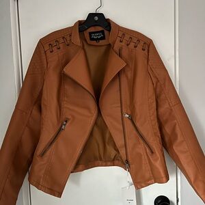 Women's Tan Faux Leather Moto Jacket